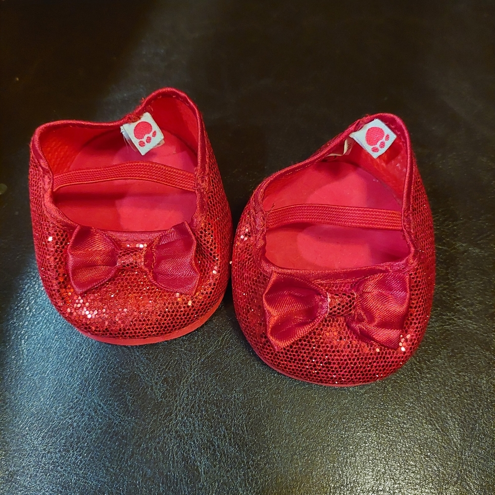 Build A Bear Red Sparkly Bow Shoes Slippers Mary Jane BAB BABW